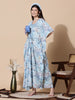 Ice Blue Embroidered Kaftan Nighty in Soft Cotton Fabric
