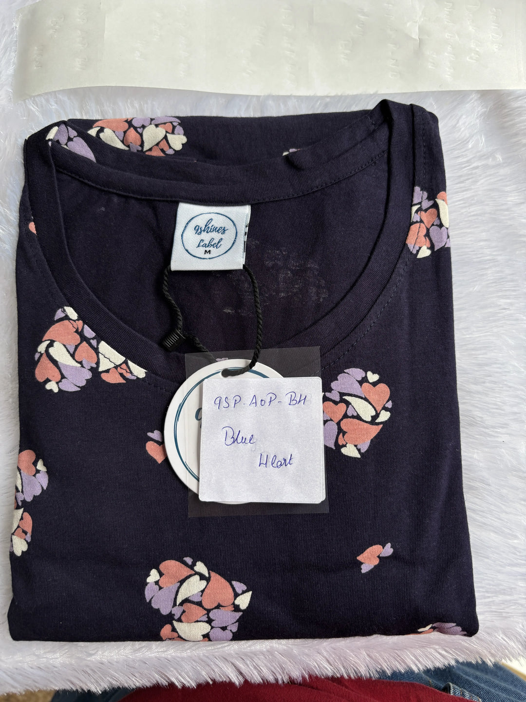 Blue Heart Long Polo Hosiery Cotton Printed Short Nighty for Women