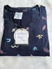 Navy Blue Long Polo Hosiery Cotton Abstract Print Short Nighty for Women