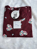 Maroon Heart Long Polo Hosiery Cotton Printed Short Nighty for Women