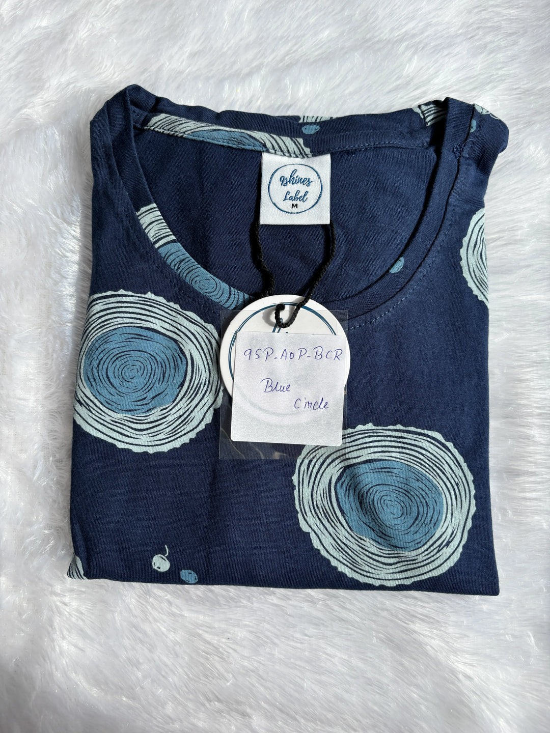 Blue Circle Long Polo Hosiery Cotton Printed Short Nighty for Women