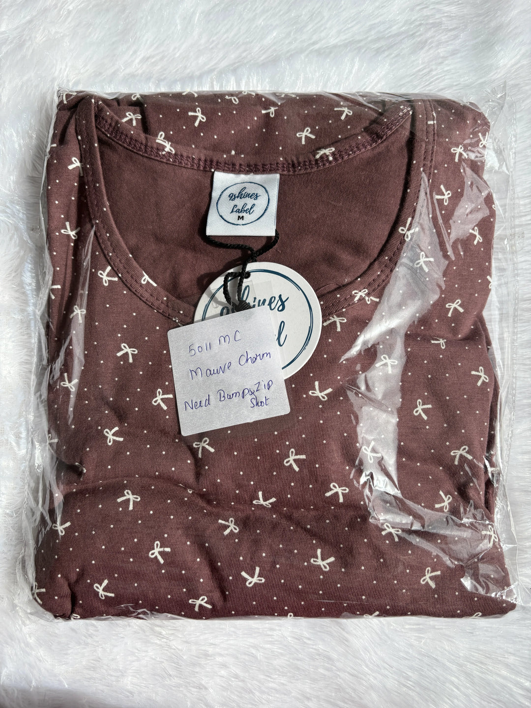 Cute Bow Print Maternity Nighty in Mauve Hosiery Cotton