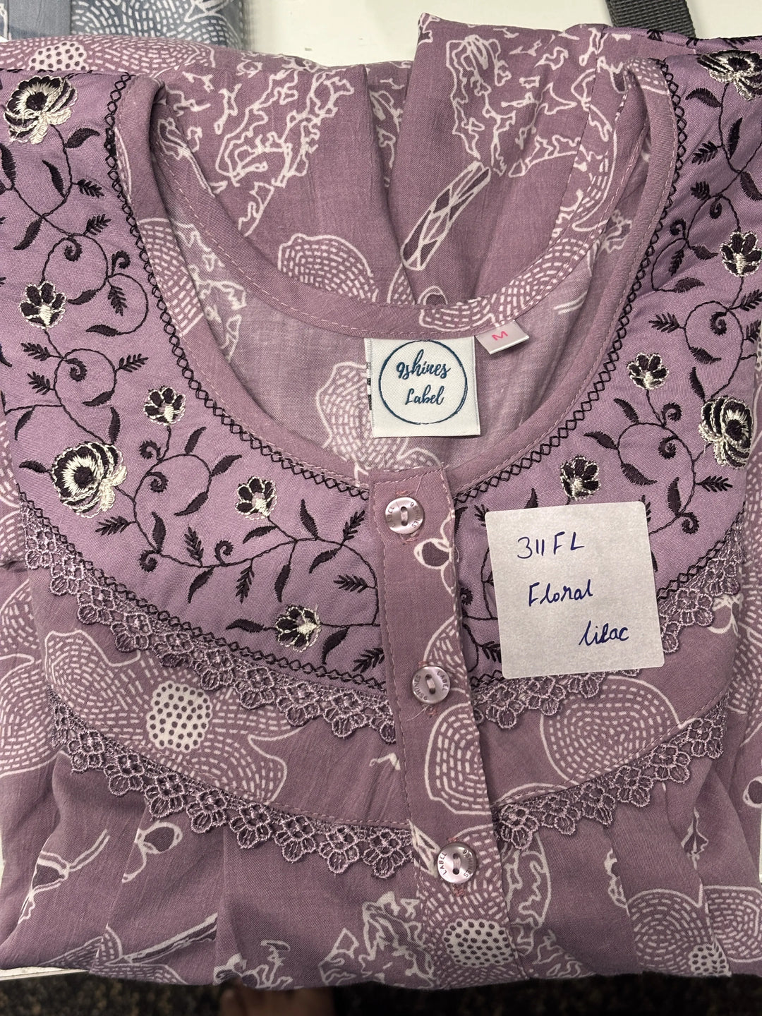 Lilac Floral Cotton Crush Designer Nighty with Relaxed Fit