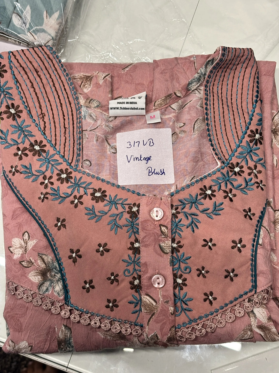 Crush Cotton Floral Nighty for Women in Vintage Blush with Pocket