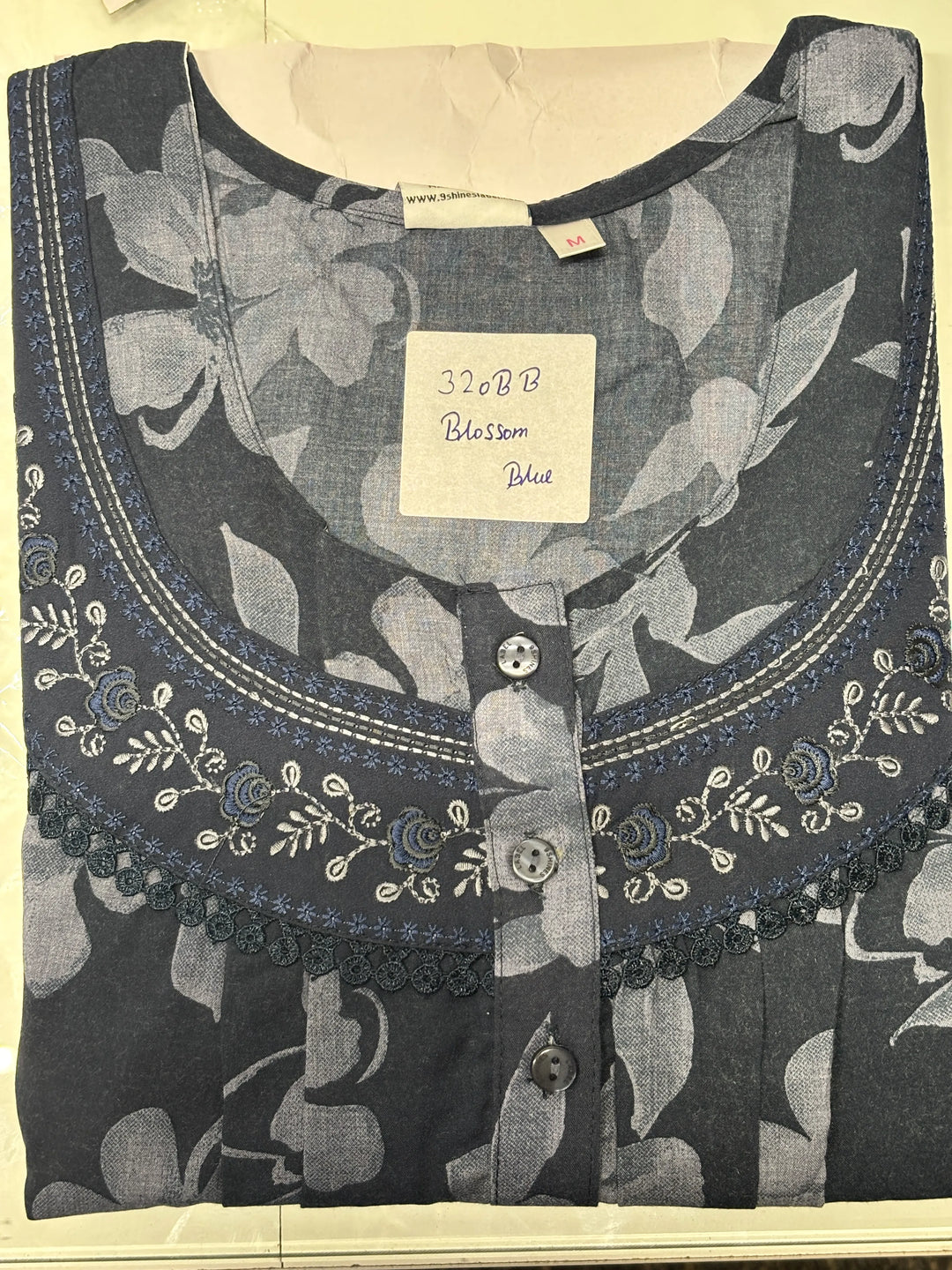 Blossom Blue Crush Cotton Designer Nighty for Women with Pocket