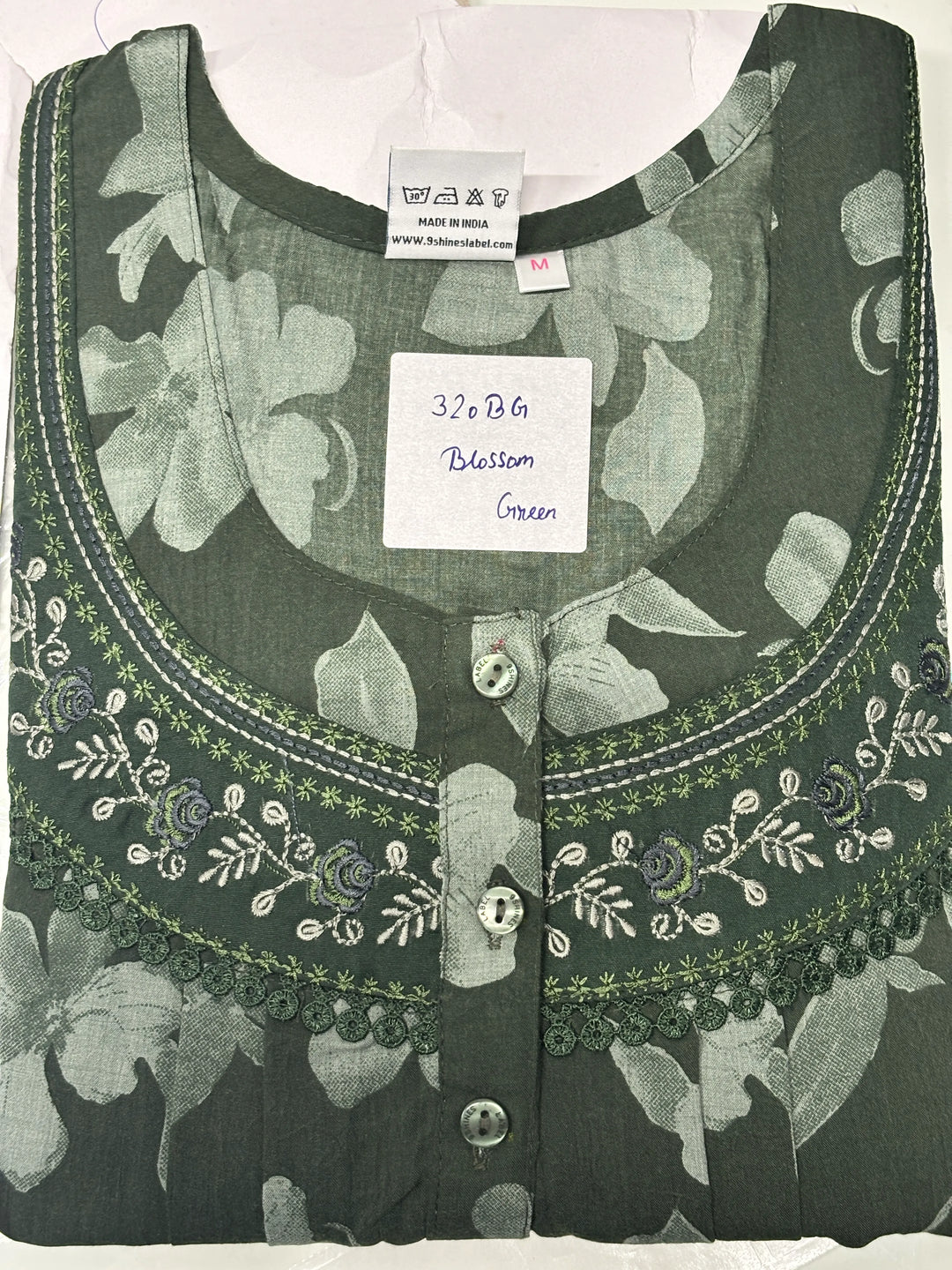 Blossom Green Crush Cotton Designer Nighty for Women with Pocket