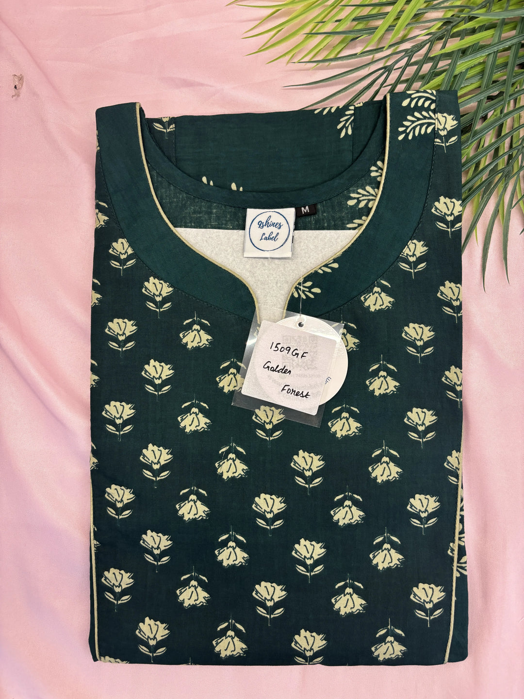 Breathable Pure Cotton Block Print Nighty with Side Pocket