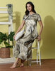 Ivory Dream Satin Nighty for Women with Abstract Print