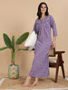 Lavender Cotton Blend Nighty with Pleated Yoke and 3/4th Sleeves