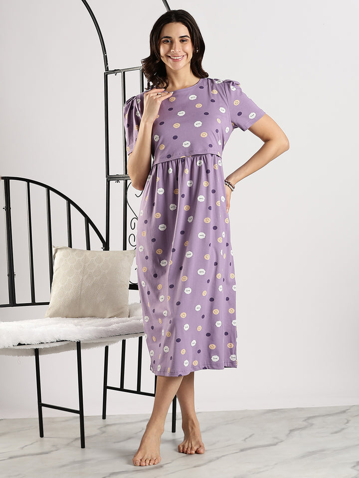 Comfortable Lavender Feeding Maternity Nighty dress