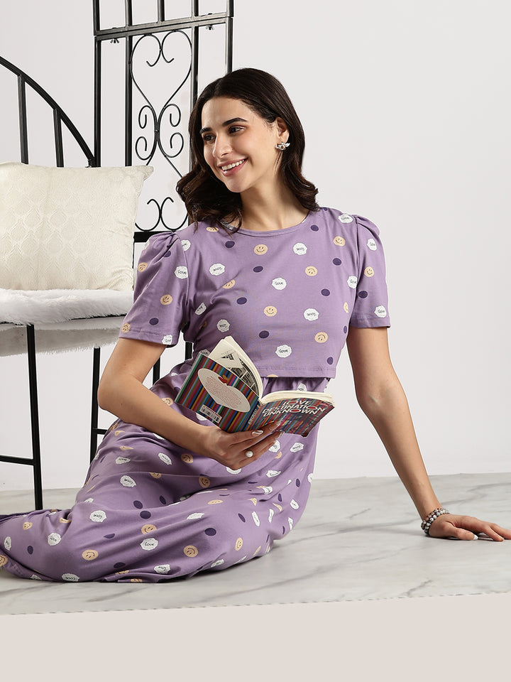 Comfortable Lavender Feeding Maternity Nighty dress
