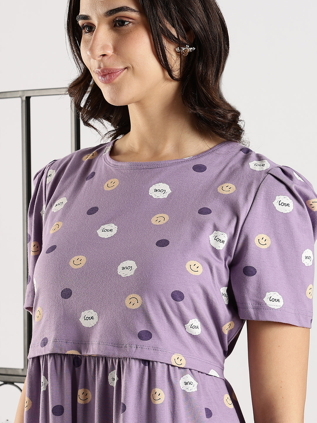 Comfortable Lavender Feeding Maternity Nighty dress