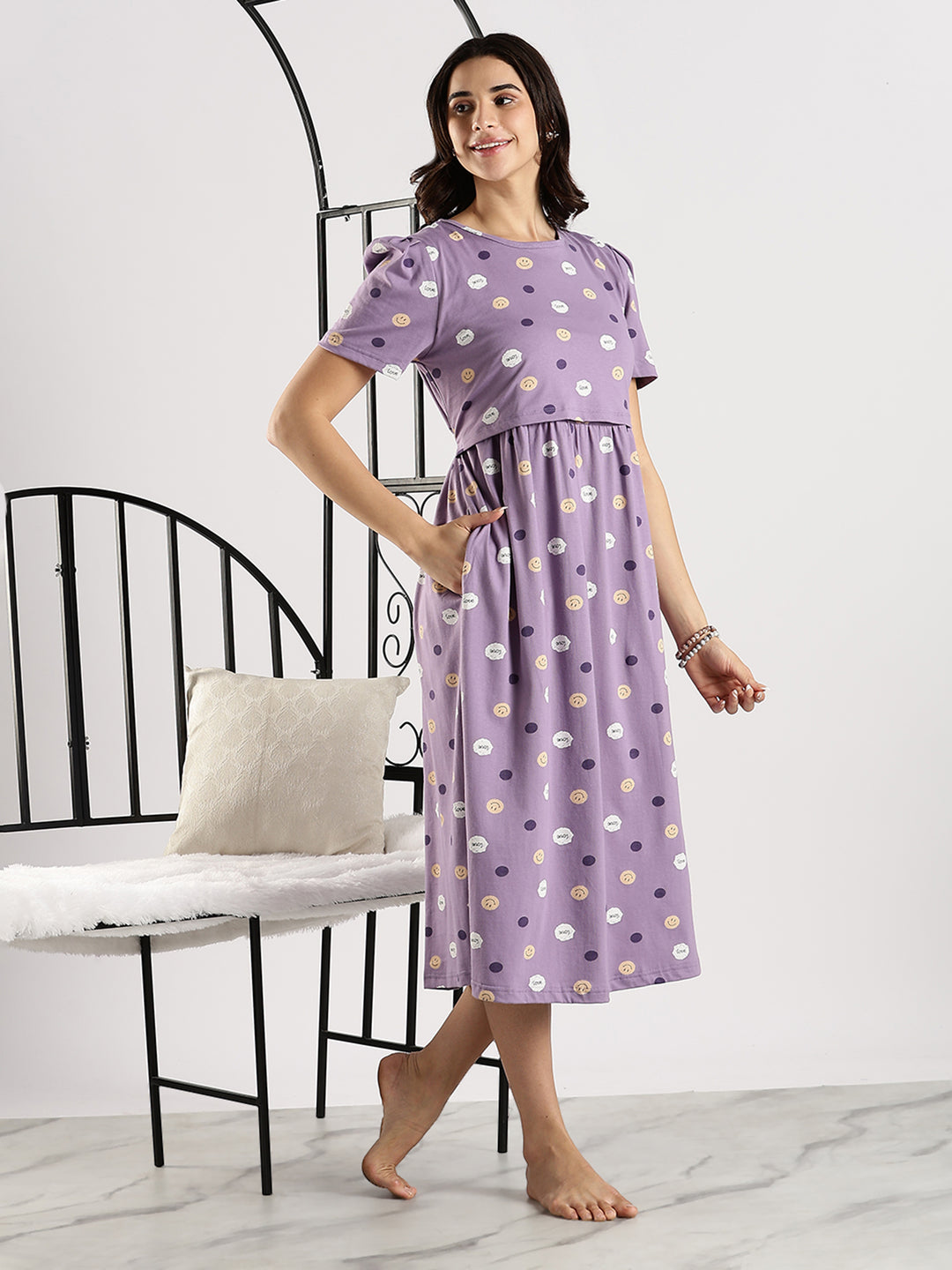 Comfortable Lavender Feeding Maternity Nighty dress