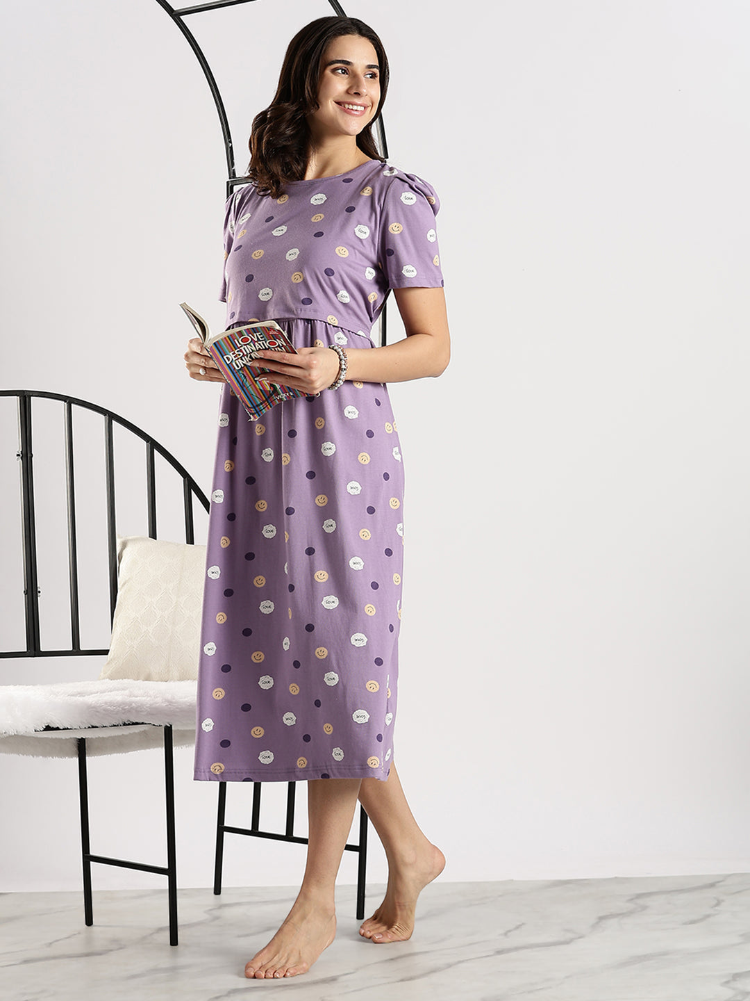 Comfortable Lavender Feeding Maternity Nighty dress
