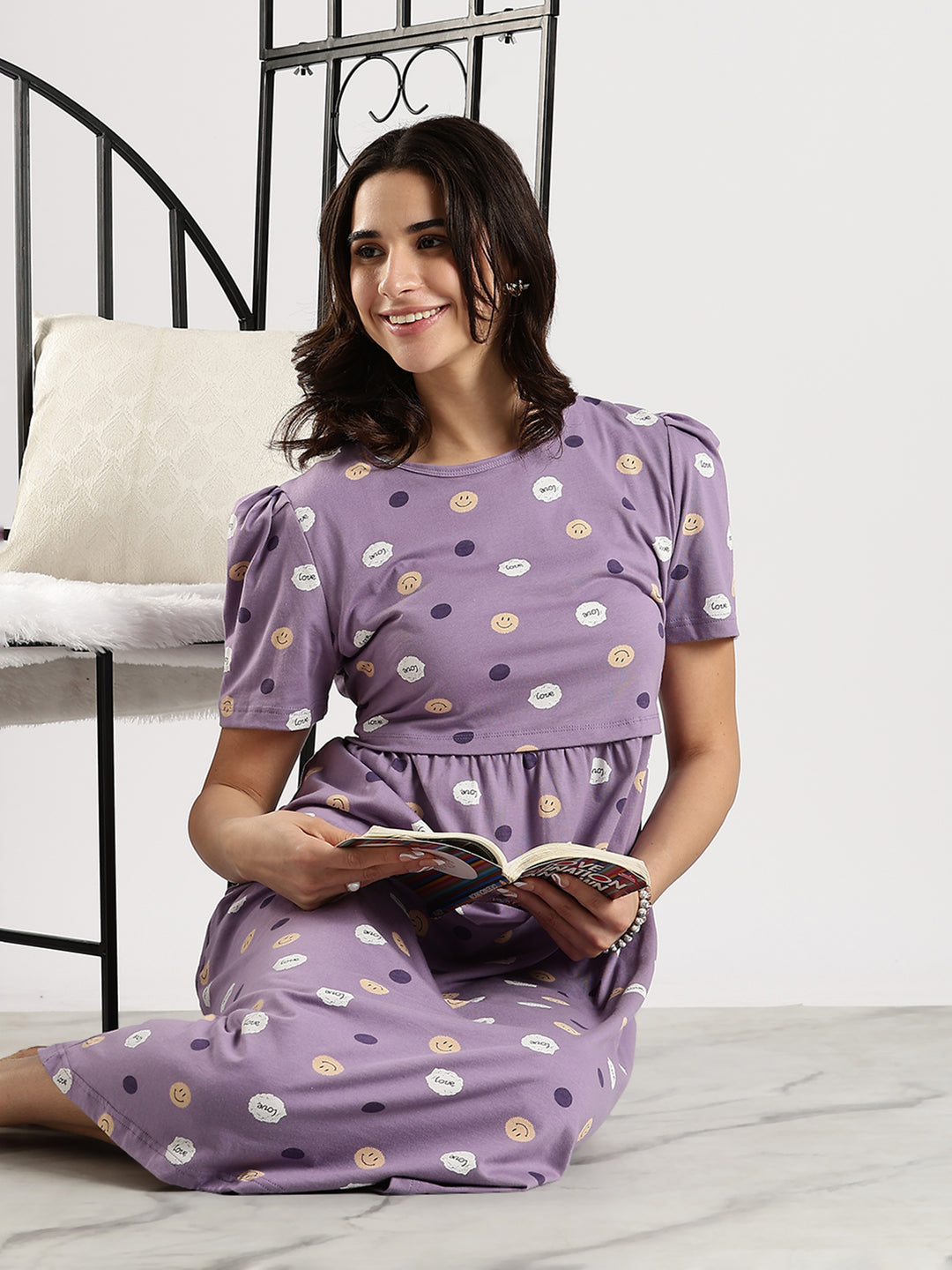 Comfortable Lavender Feeding Maternity Nighty dress
