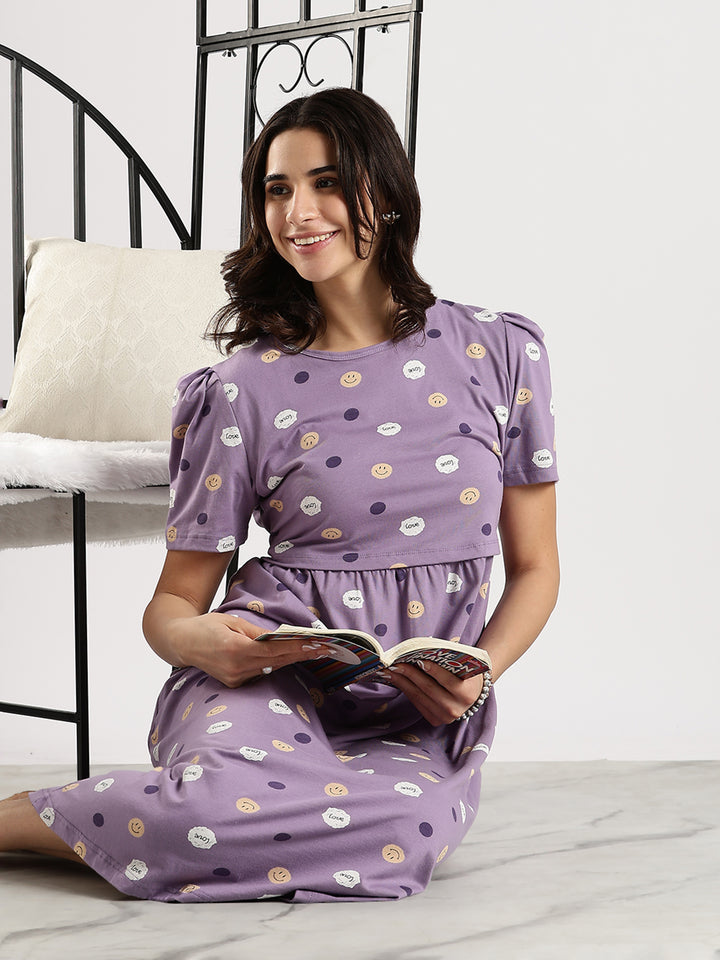 Comfortable Lavender Feeding Maternity Nighty dress