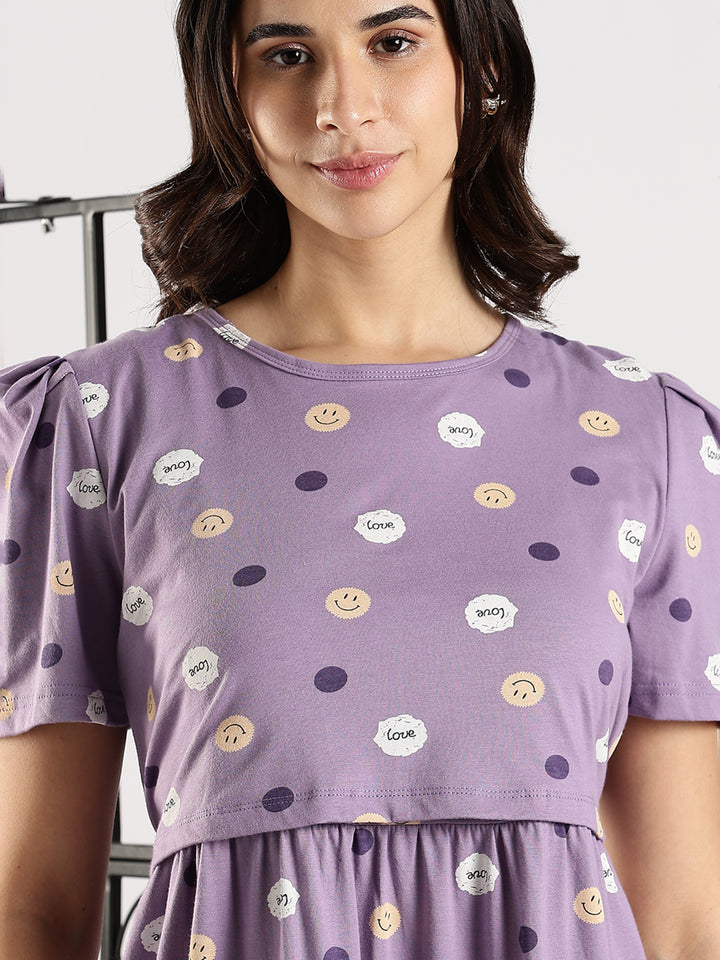 Comfortable Lavender Feeding Maternity Nighty dress