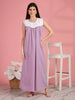 Lavender Cotton Polka Dot Nighty for Women with Embroidered Yoke