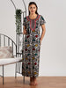 Leaf Batik Print Cotton Nighty for Women Relaxed and Ethnic