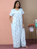 Pure Cotton Light Blue Chikankari Nighty with Pocket for Women