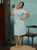 Comfy Light Blue Cotton Nighty for Women with Pocket and Aesthetic Print