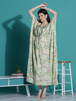 Light Green Cotton Kaftan Nightdress with Embroidery