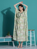 Light Green Cotton Kaftan Nightdress with Embroidery