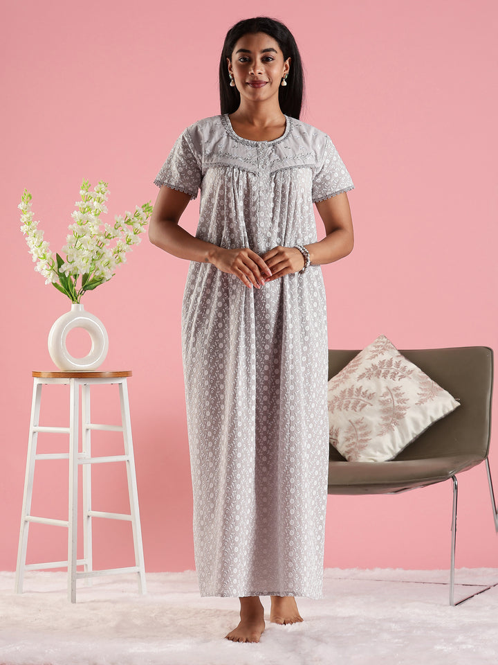 Stylish and Cozy Grey Pure Cotton Nighty for Women