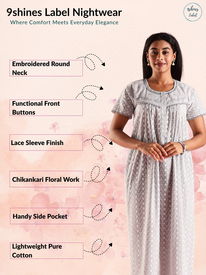 Stylish and Cozy Grey Pure Cotton Nighty for Women