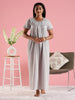 Soft Grey Cotton Chikankari Nighty for Women with Front Open Buttons
