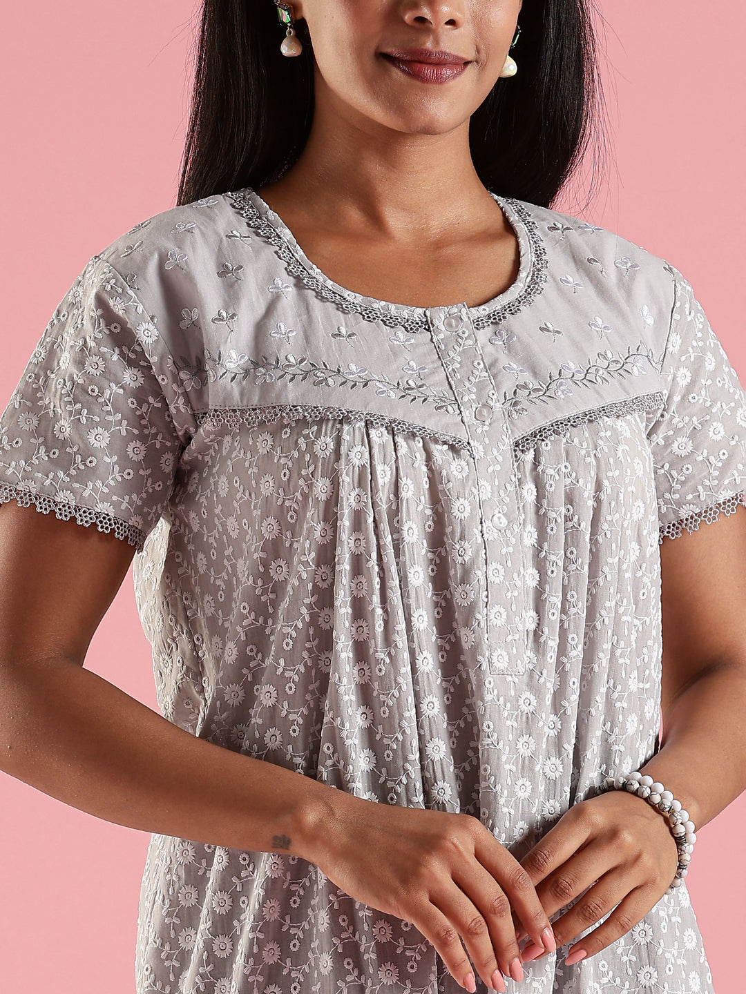 Stylish and Cozy Grey Pure Cotton Nighty for Women