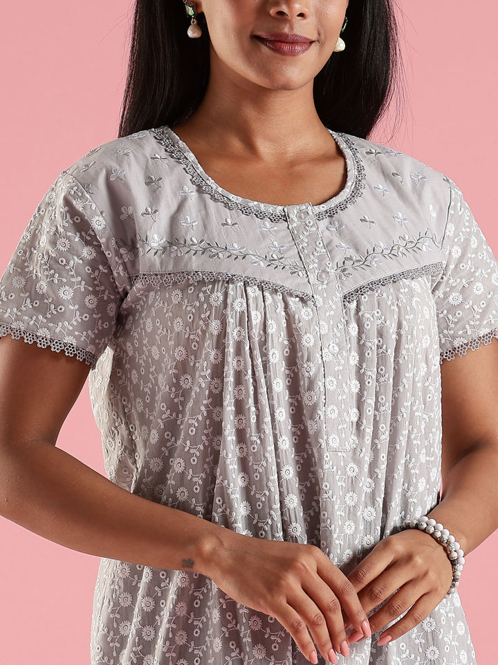 Stylish and Cozy Grey Pure Cotton Nighty for Women