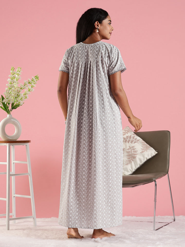 Stylish and Cozy Grey Pure Cotton Nighty for Women