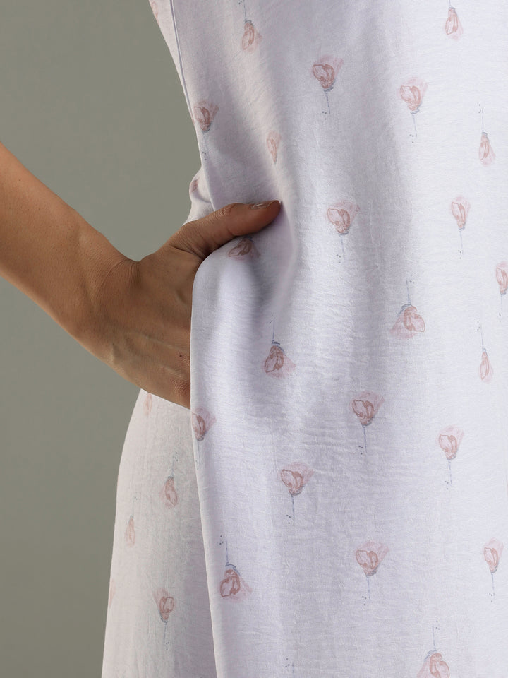 Light Purple Bamboo Cotton Lace Design Nighty for Women