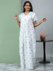Pure Cotton Light Yellow Chikankari Nighty with Pocket for Women