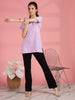 Lilac Long Cotton T-Shirt for Women with Two Pockets