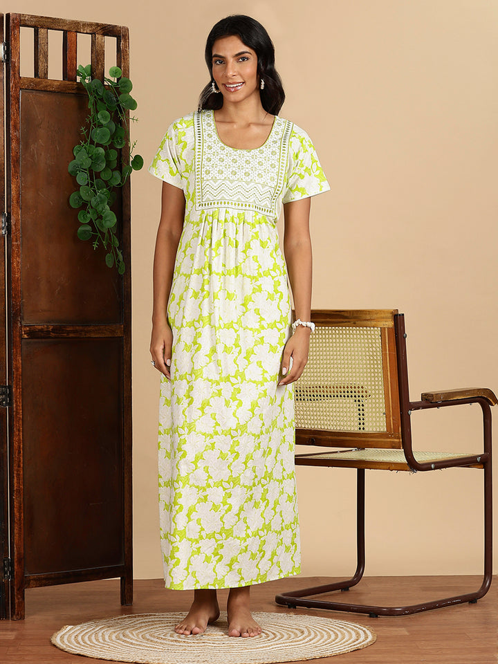Cozy Lime Green Pure Cotton Nighty For Women