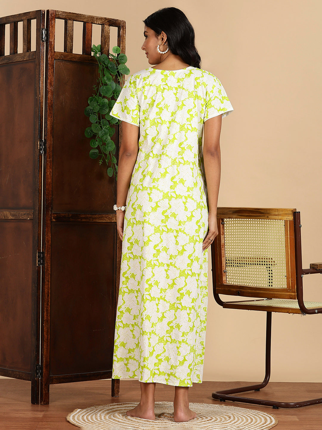 Cozy Lime Green Pure Cotton Nighty For Women