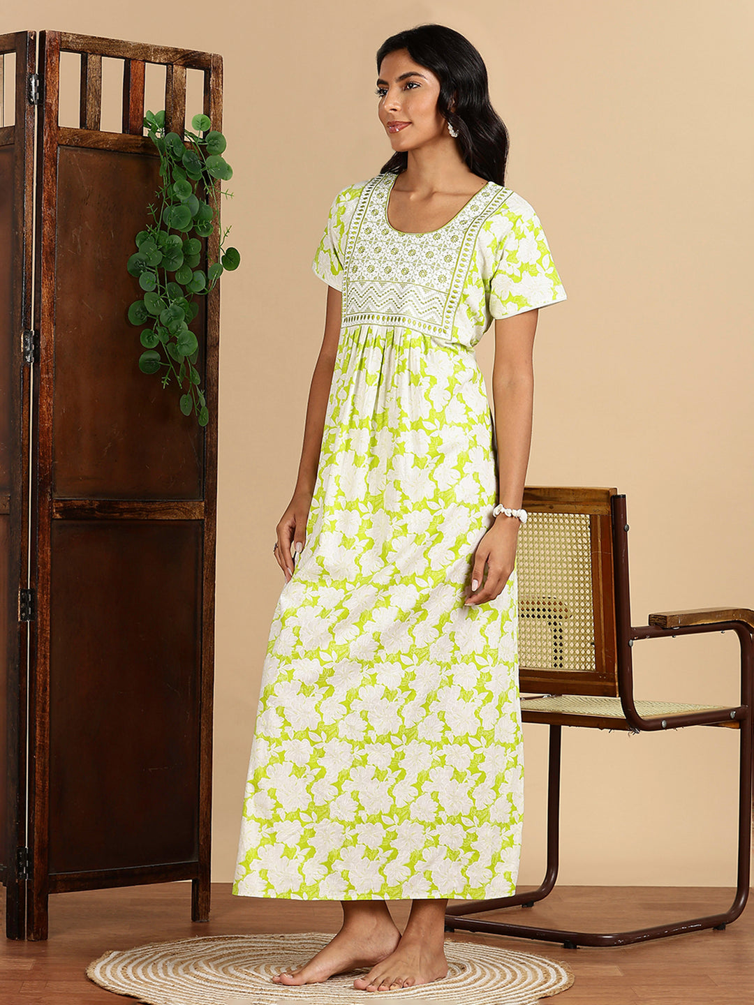 Cozy Lime Green Pure Cotton Nighty For Women