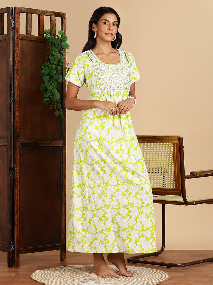 Cozy Lime Green Pure Cotton Nighty For Women