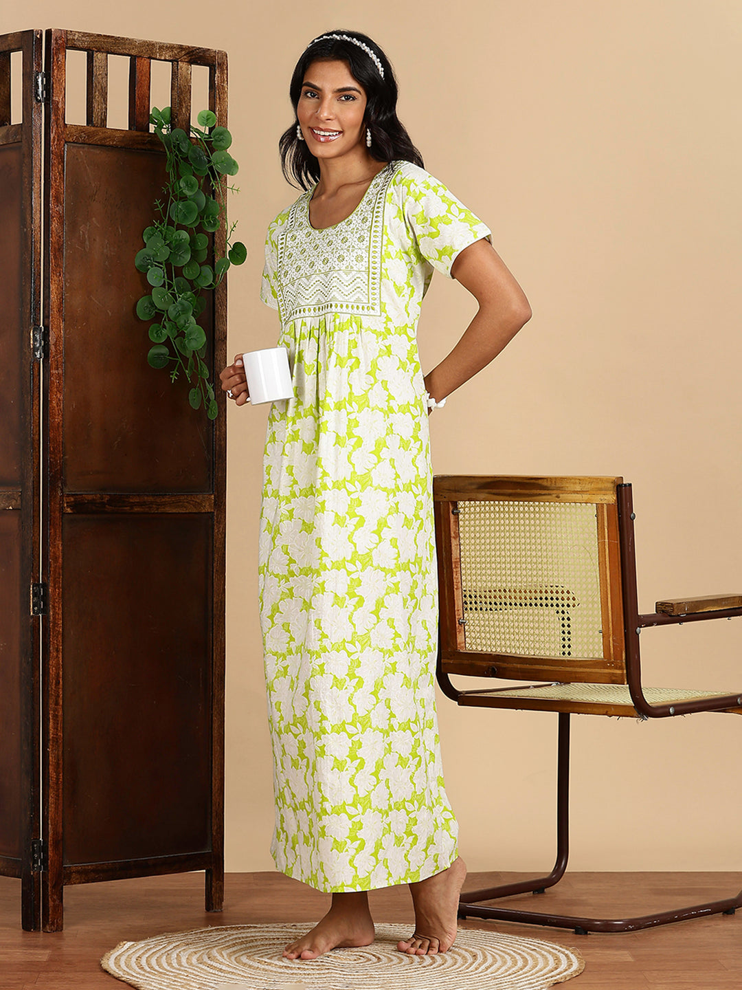 Cozy Lime Green Pure Cotton Nighty For Women