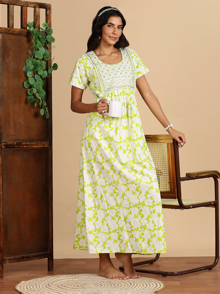 Cozy Lime Green Pure Cotton Nighty For Women