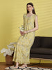 Rayon Floral Nighty in Lime Yellow with Bow Neckline