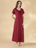 Malai A Line Nighty for Women with Lace Neck Burgundy