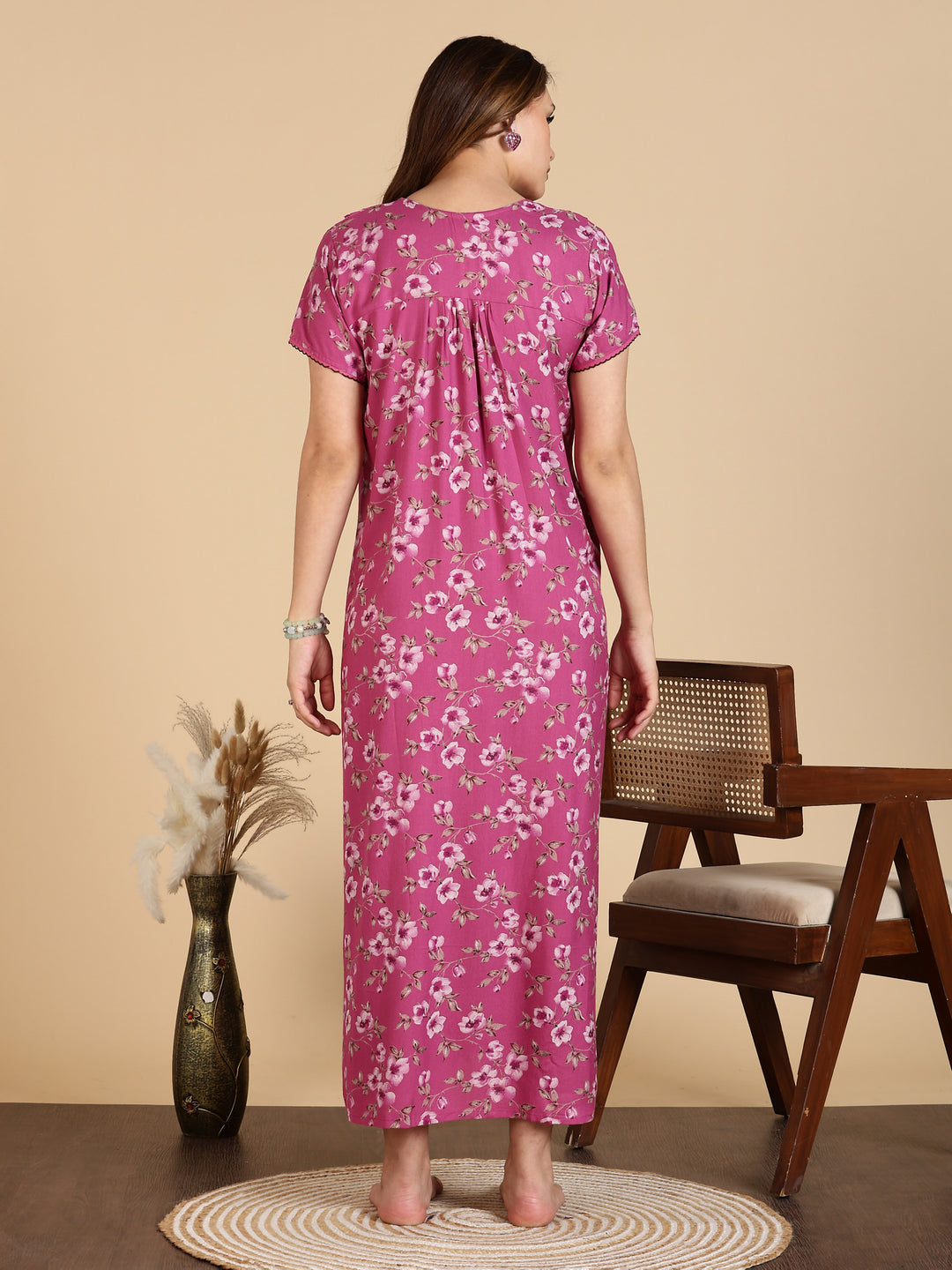 Floral Print Magenta Alpine Nighty For Women