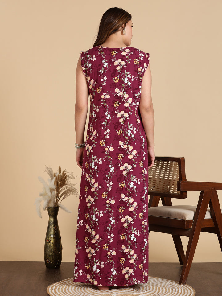 Magenta Rayon Sleeveless Nighty for Women