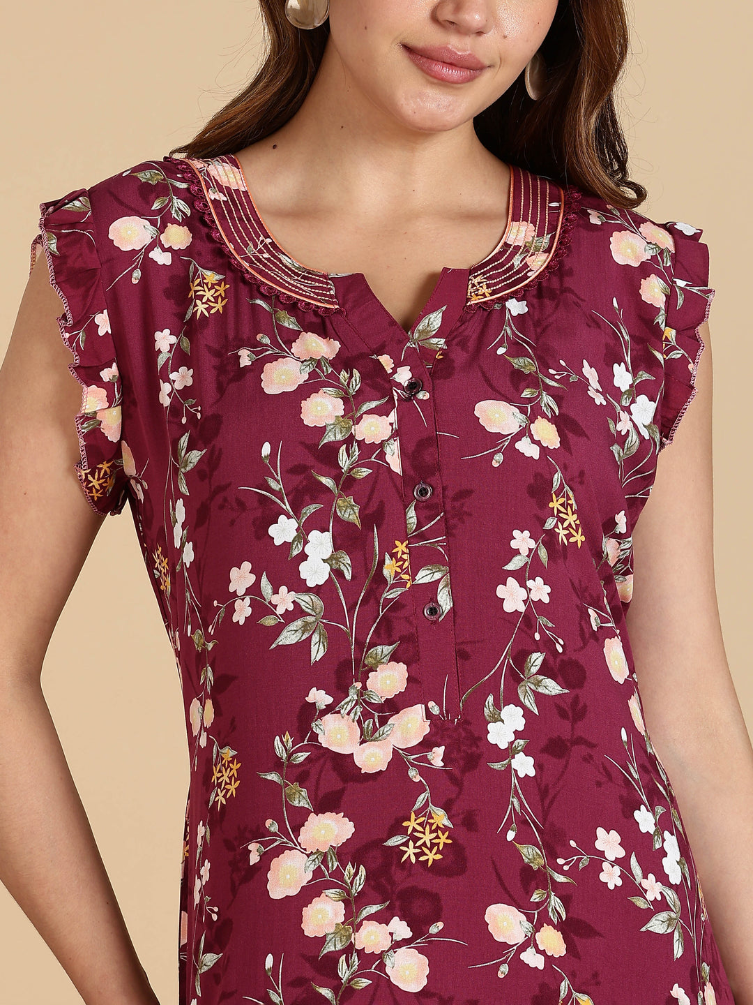 Magenta Rayon Sleeveless Nighty for Women