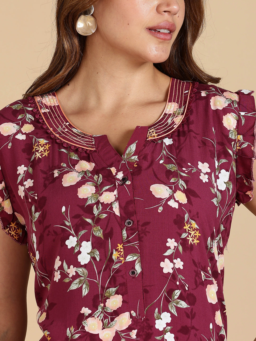 Magenta Rayon Sleeveless Nighty for Women