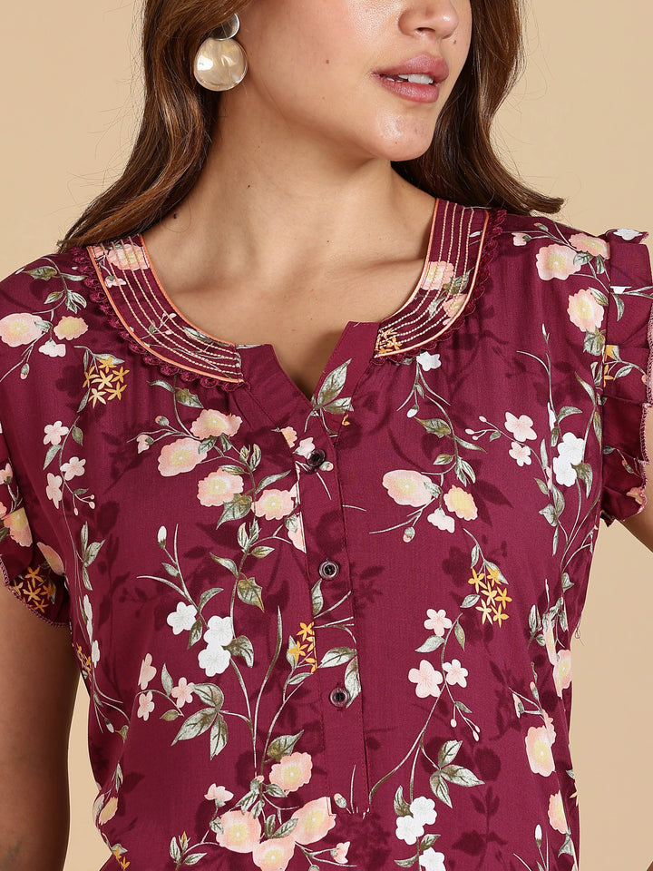 Magenta Rayon Sleeveless Nighty for Women