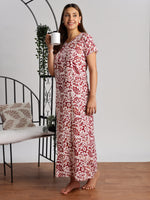 Maroon Batik Print Cotton Nighty for Women